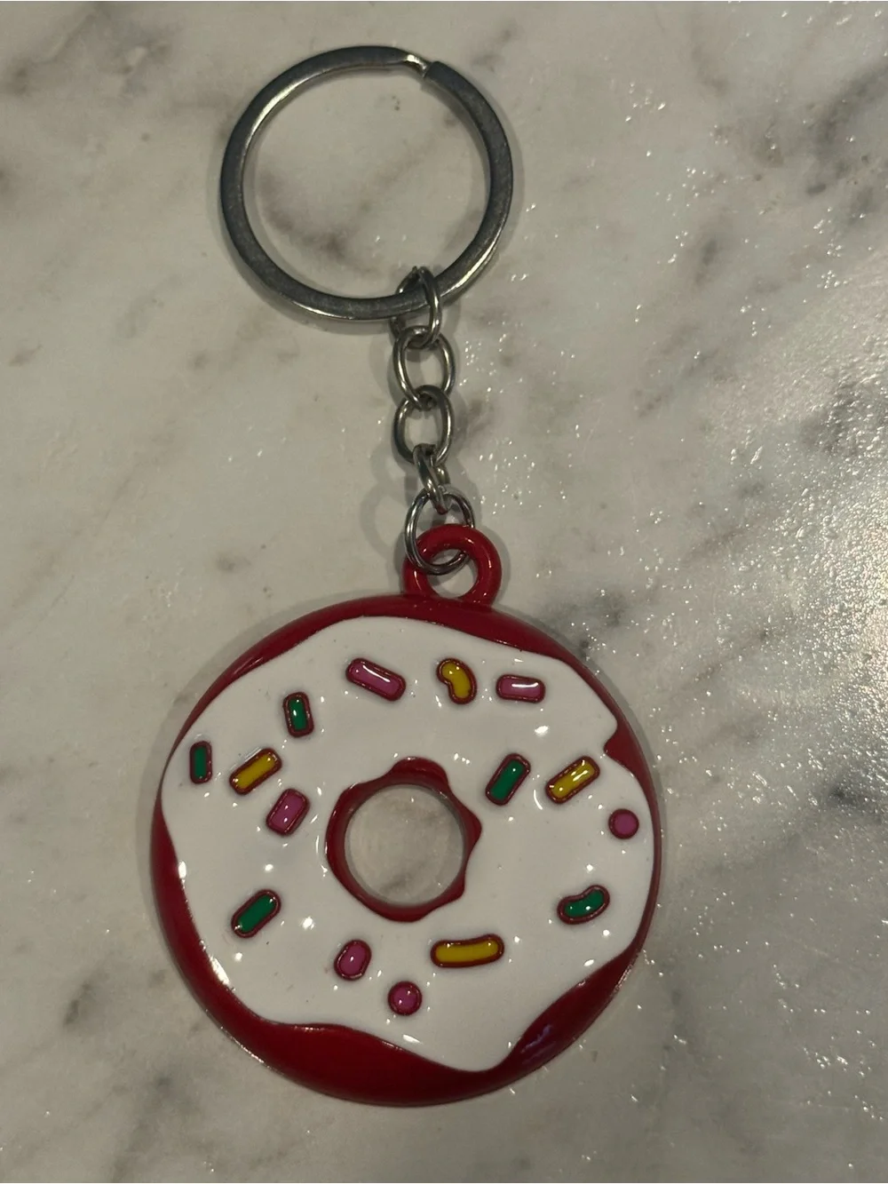 Red Donut Keychain with Sprinkles